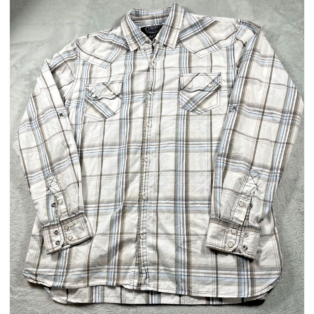 Supply Company USA Mens XL Pearl Snap Western Style Shirt  Plaid Front Pockets
